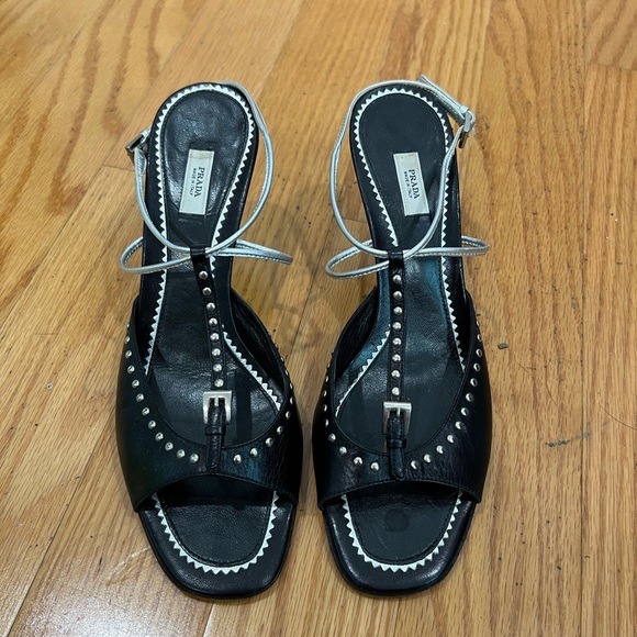 Prada Black Studded Strappy Sandals - Picture 1 of 8